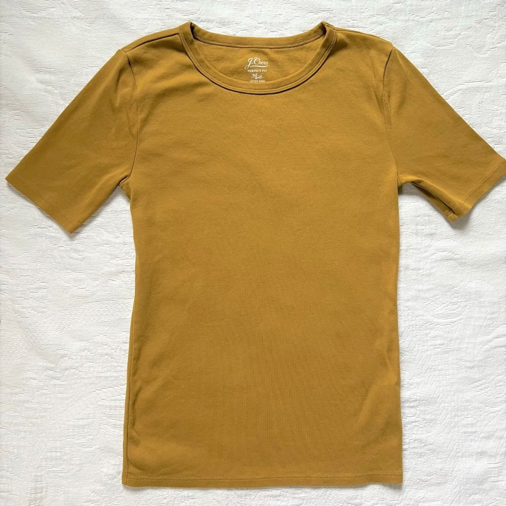 J. Crew Slim perfect T-shirt in Bronzed Olive (olive/gold/yellow) Size Small